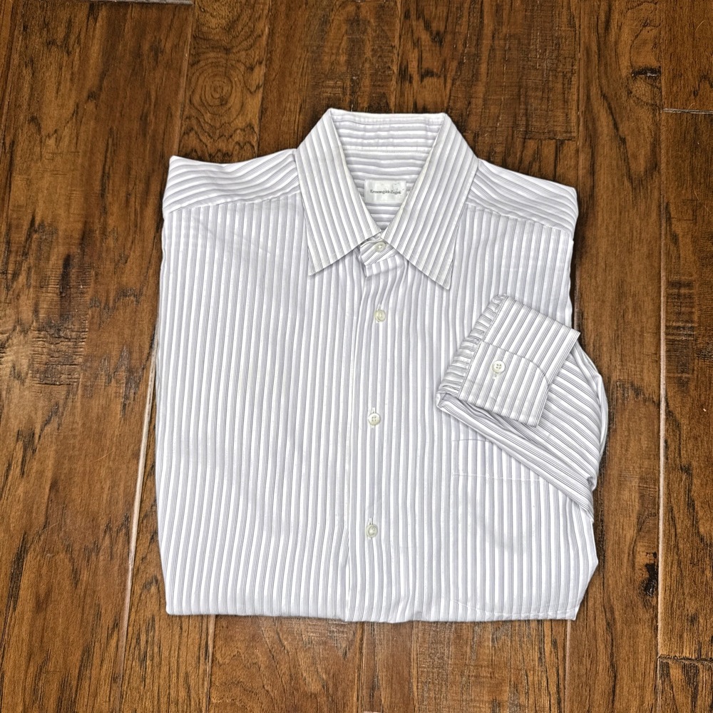 Ermenegildo Zegna Stripe Button Up Long Sleeve Dress Shirt Mens 42/16.5 Preppy